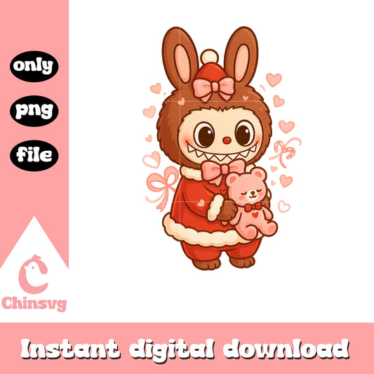 Cute labubu and teddy bear png, the monster labubu png