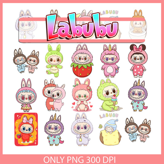Cute labubu sleeping clipart design bundle png, labubu art png
