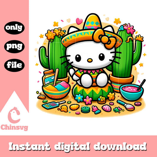 Cute mexico kitty and cactus png, hello kitty character png