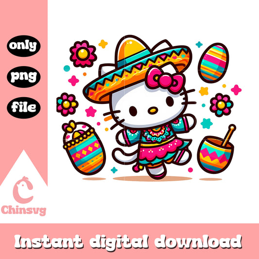 Cute mexico kitty dancing png, sanrio characters png, mexico png
