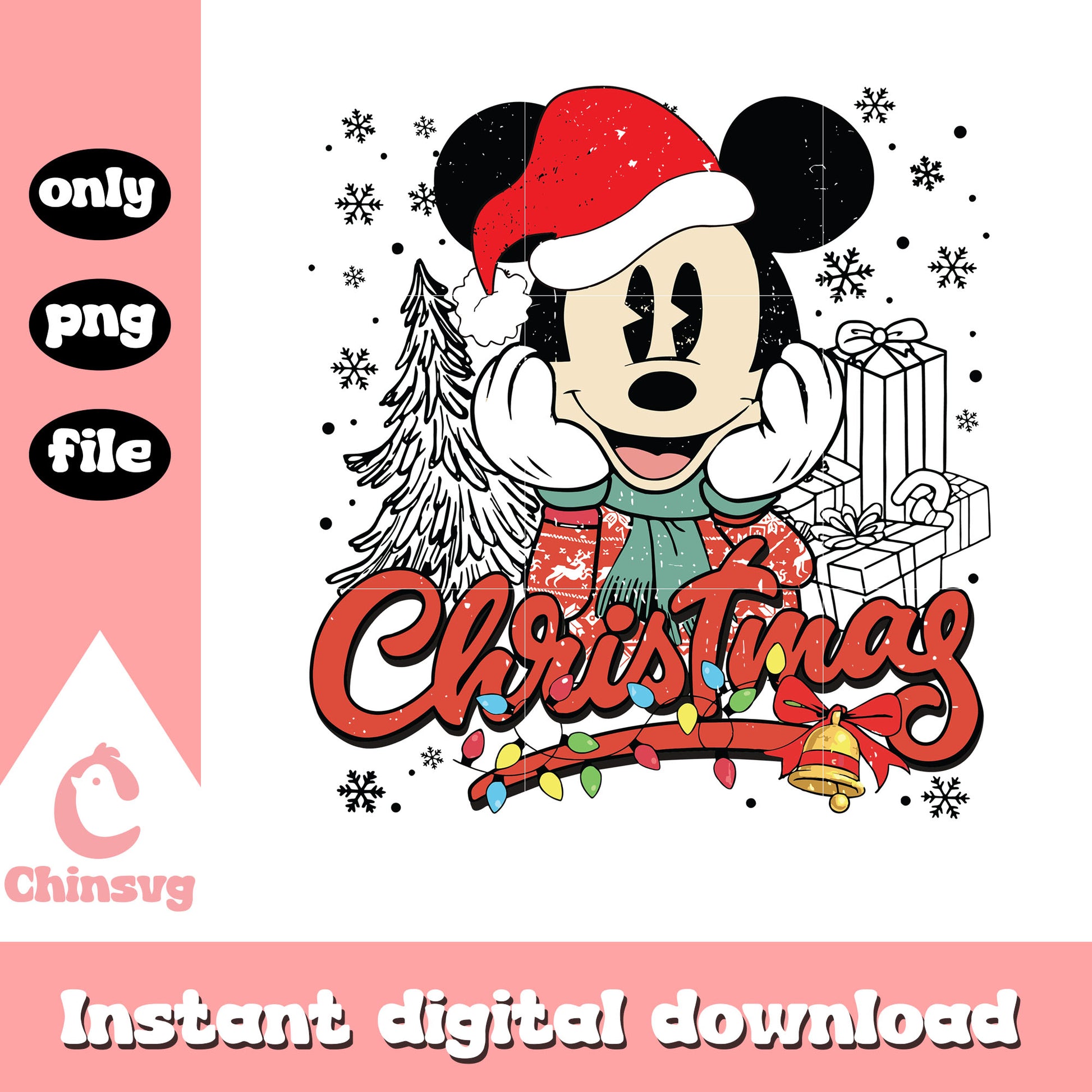 Cute mickey christmas lights design png, disney mickey mouse png
