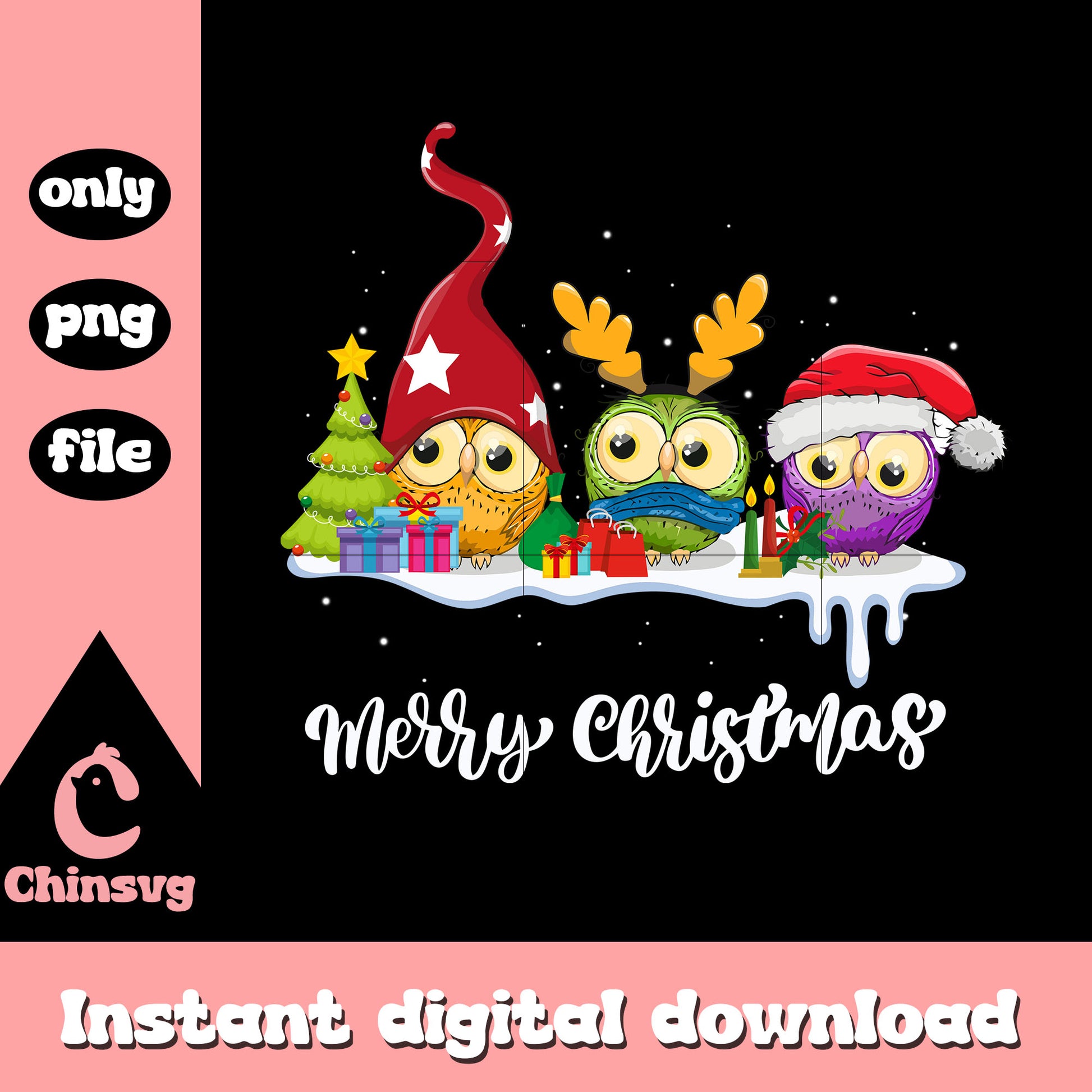 Cute owl merry christmas png, disney world christmas png