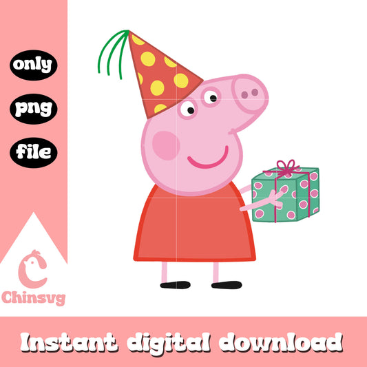 Cute peppa pig character birthday clipart png, birthday gif png