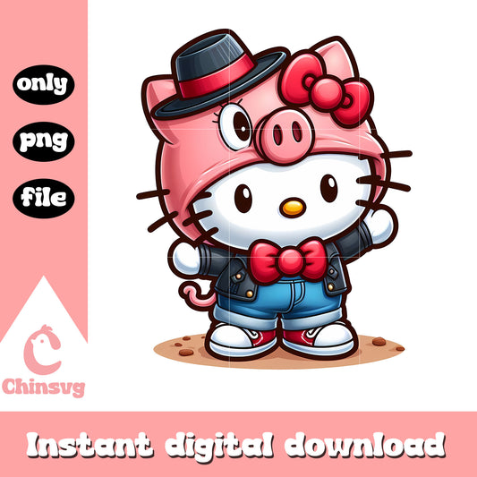 Cute pig x kitty cat costume png, hello kitty character png