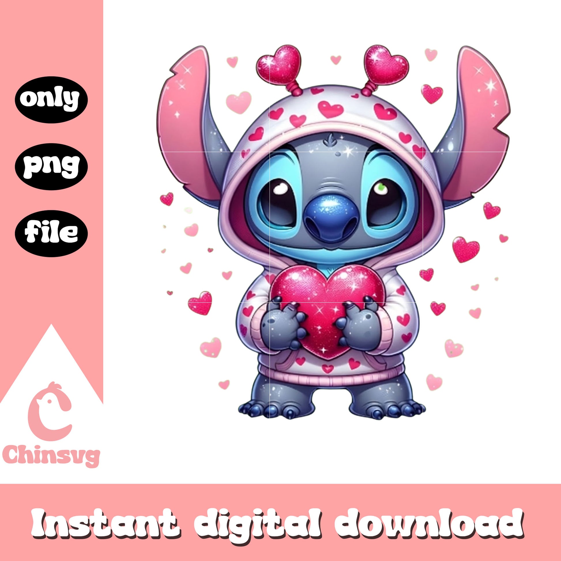 Cute pink hoodie stitch png, stitch valentines day​​ png