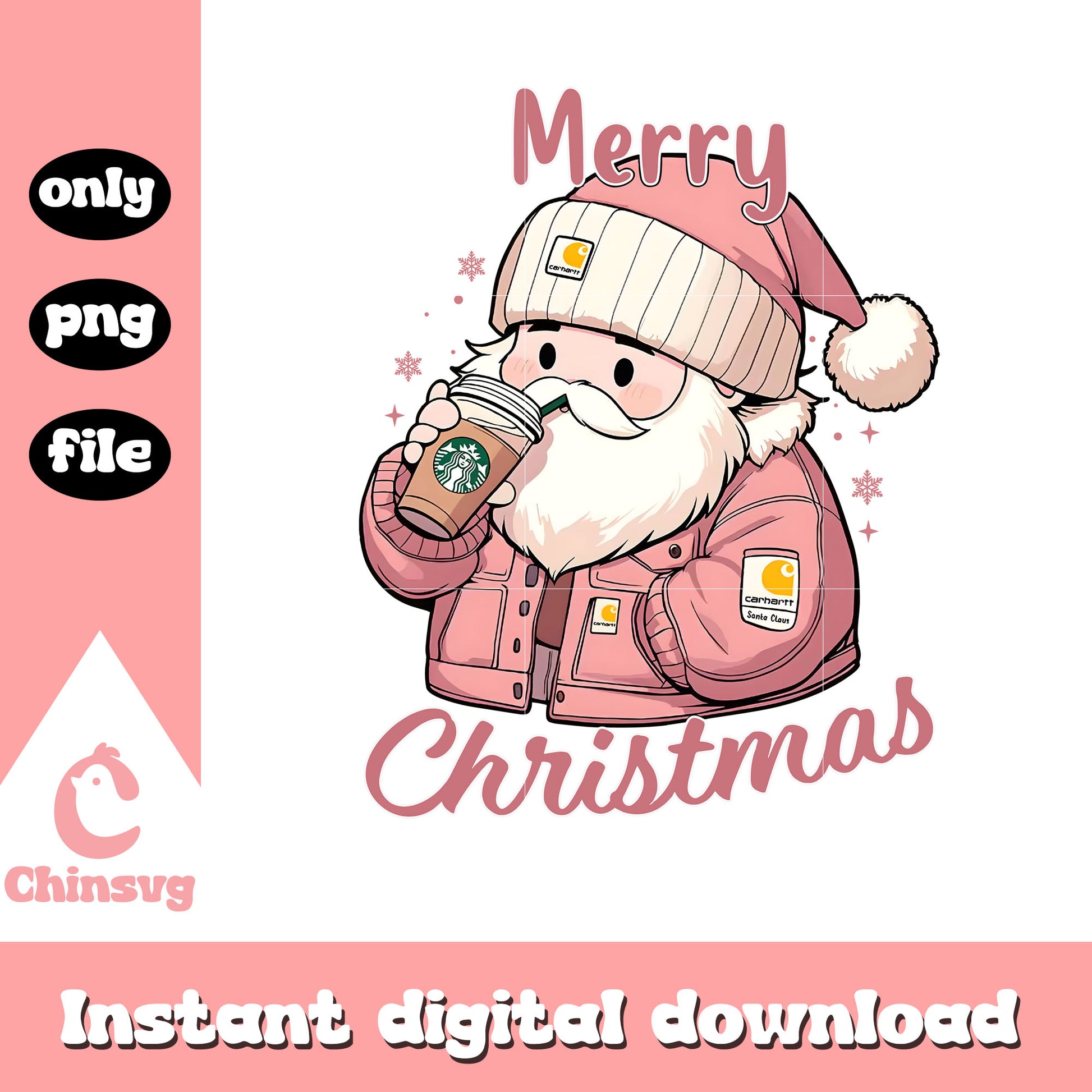 Cute pink santa coffee merry christmas png, christmas png