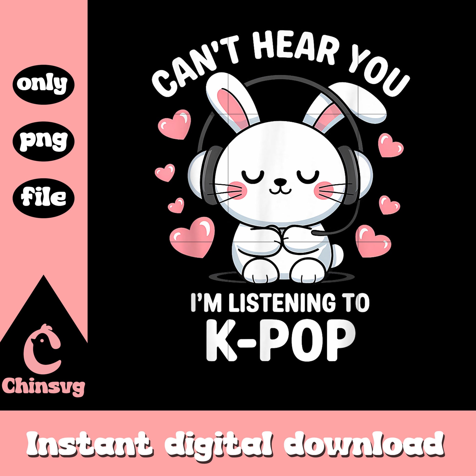Cute rabbit can't hear you i'm listening kpop png, music png