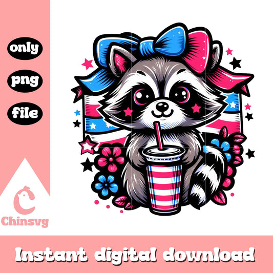 Cute raccoon 4th of july coquette png, america holiday png