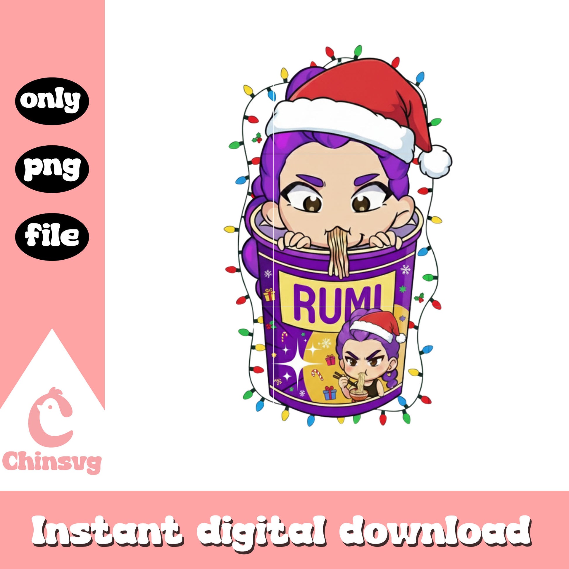Cute rumi face kpop hunters ramyeon christmas png, rumi kpop png
