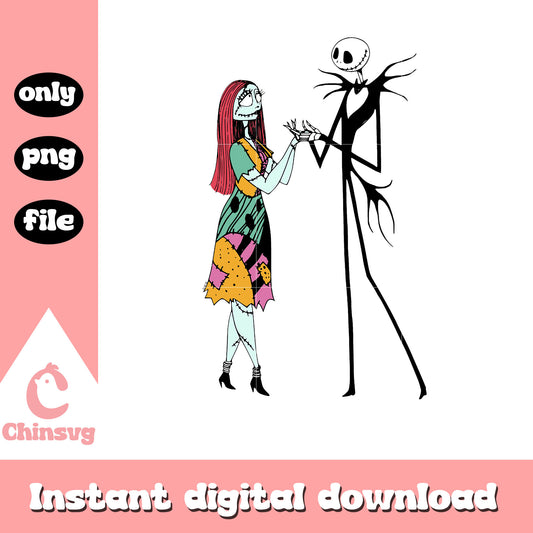 Cute sally and jack hold hands clipart png, sally jack png