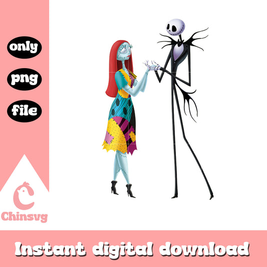 Cute sally and jack hold hands design png, sally and jack png