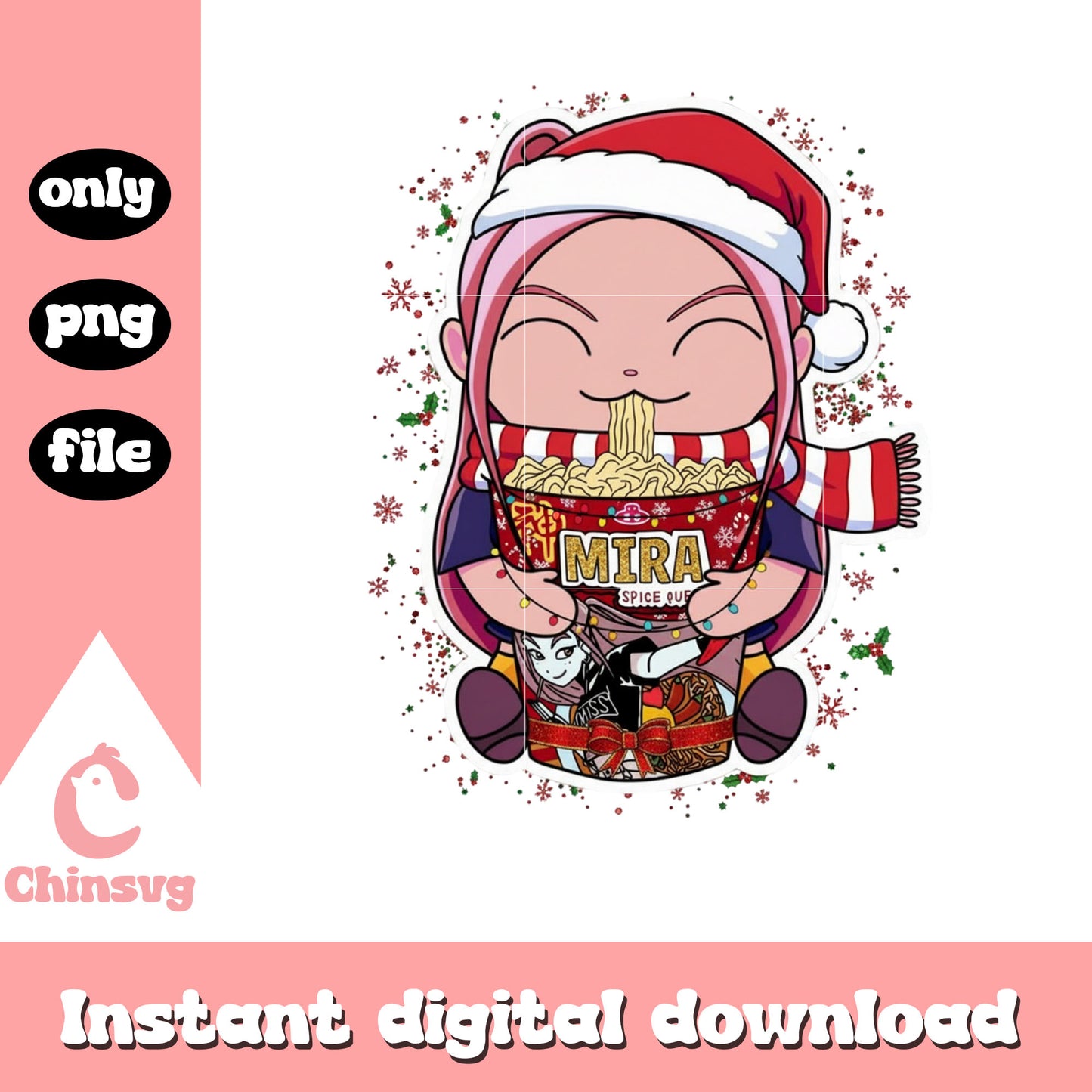 Cute santa mira eating ramen cup kpop demon png, mira huntrix png
