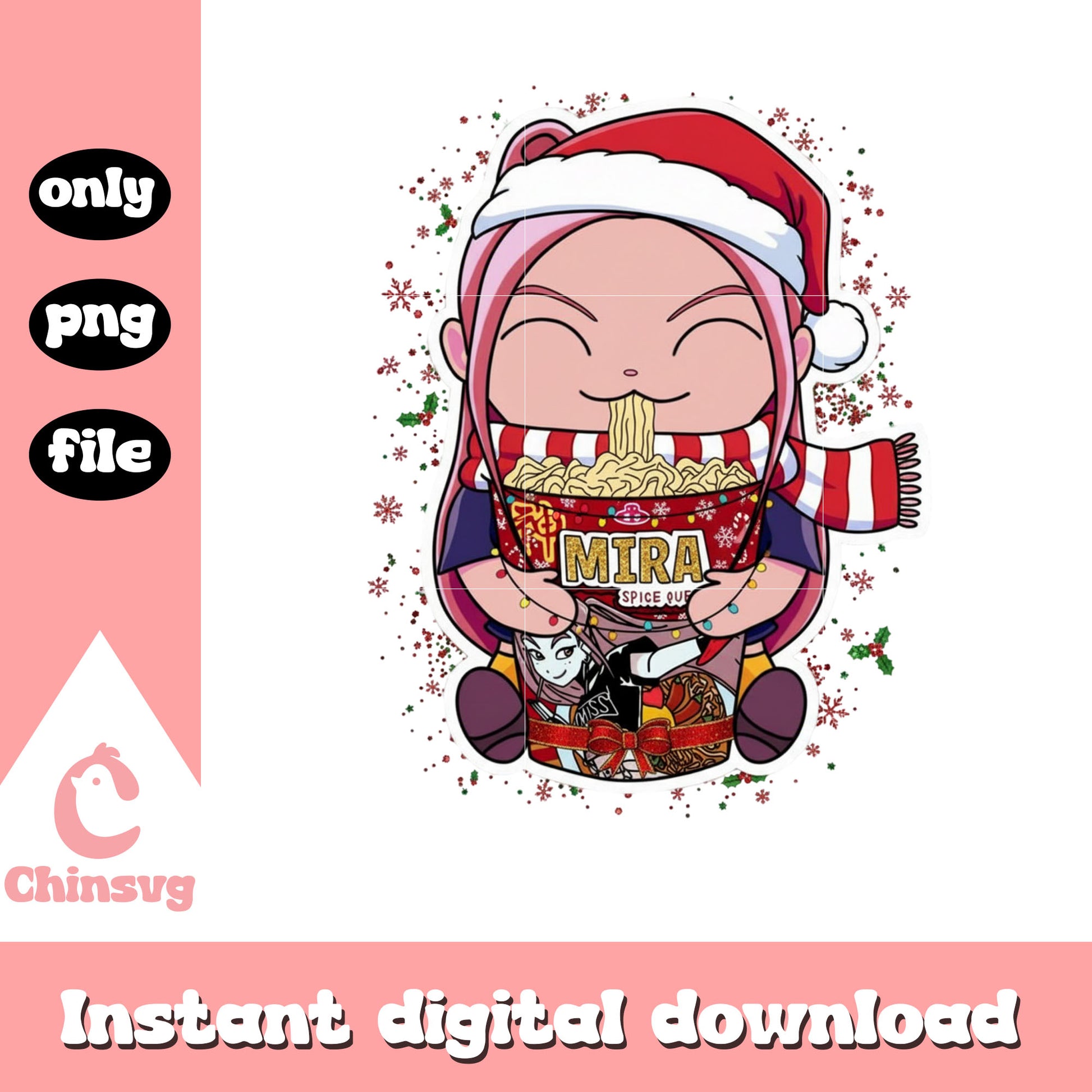 Cute santa mira eating ramen cup kpop demon png, mira huntrix png