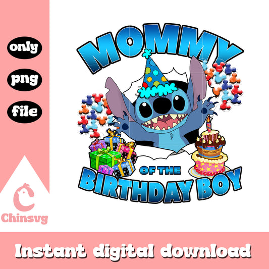 Cute stitch mommy of the birthday boy png, disney birthday png