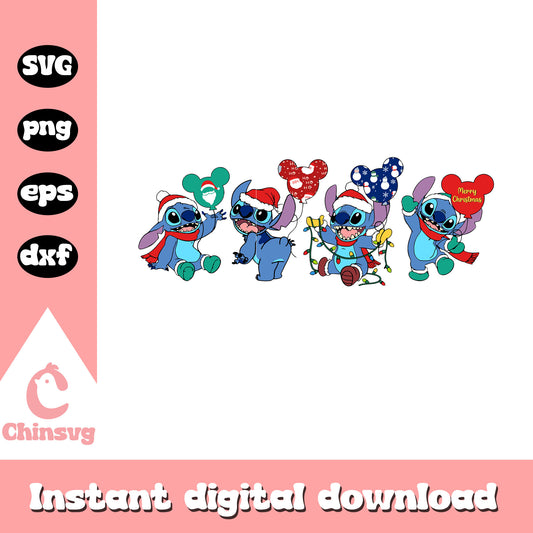 Cute stitch on christmas day svg, lilo and stitch cast svg