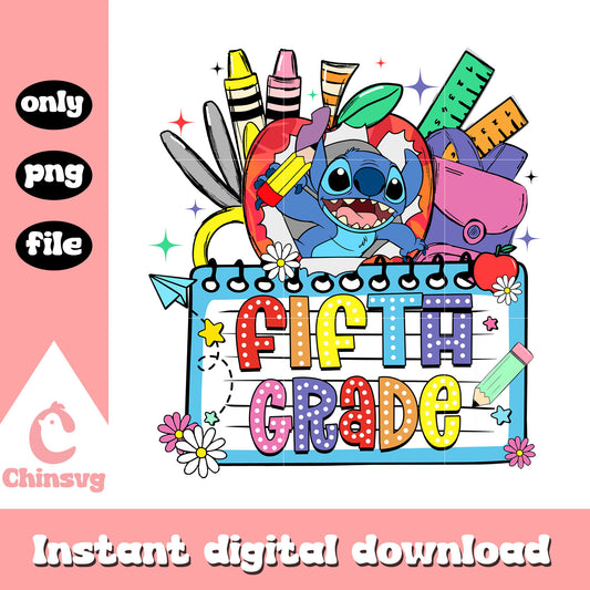 Cute stitch school supplies fifth grade png, cartoons schools png