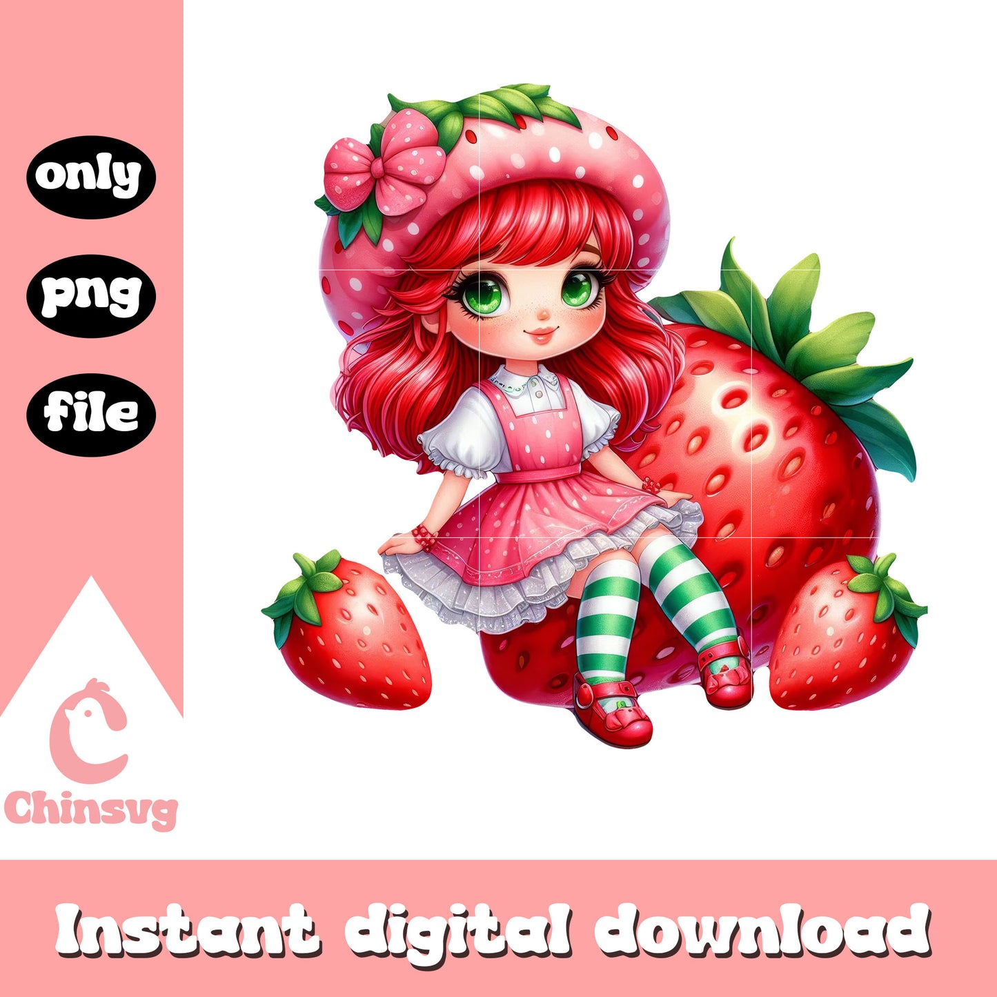 Cute strawberry doll art png, strawberry short cake doll png