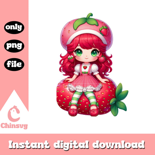Cute strawberry doll clipart design png, strawberry girls png