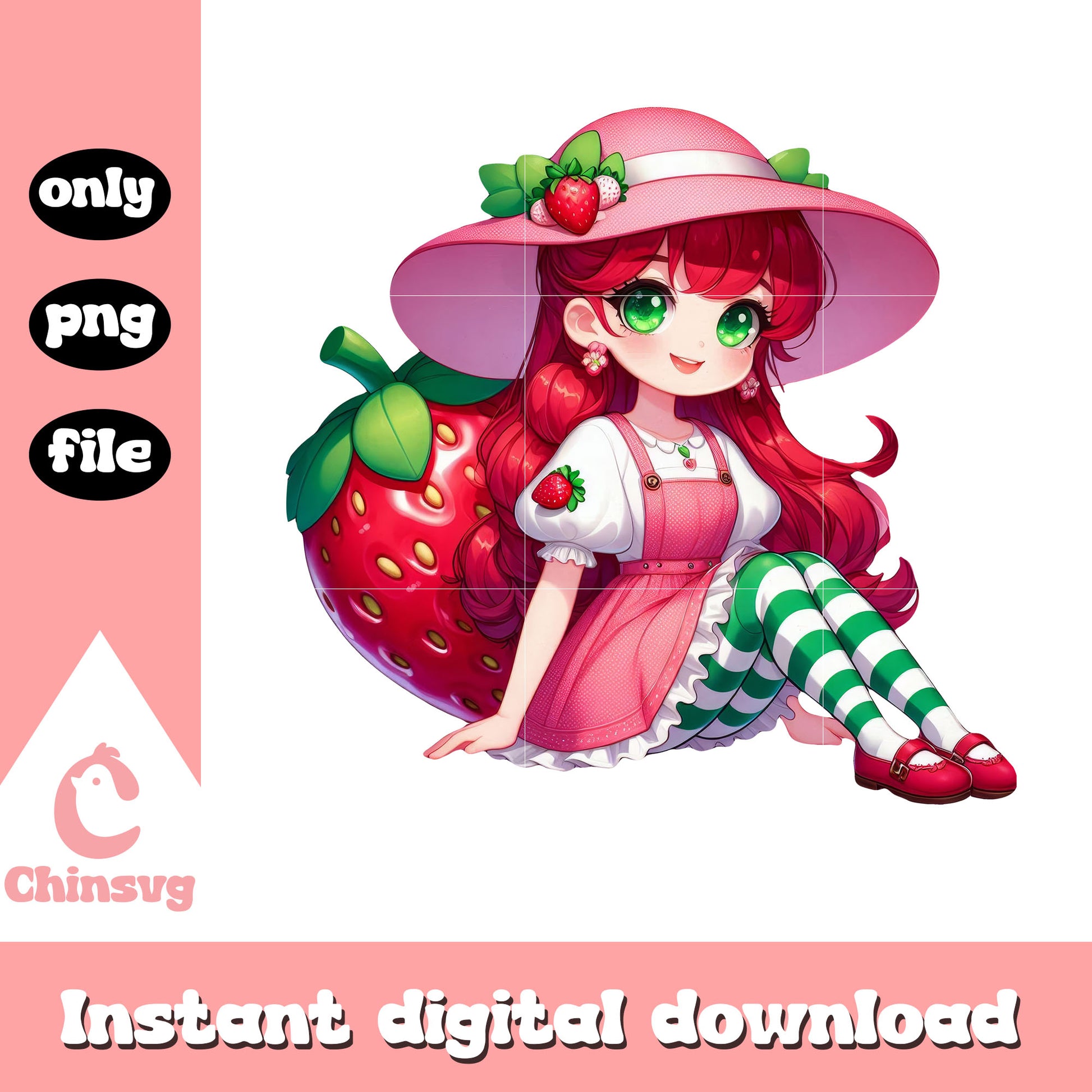 Cute strawberry doll clipart png, strawberry shortcake doll vintage png