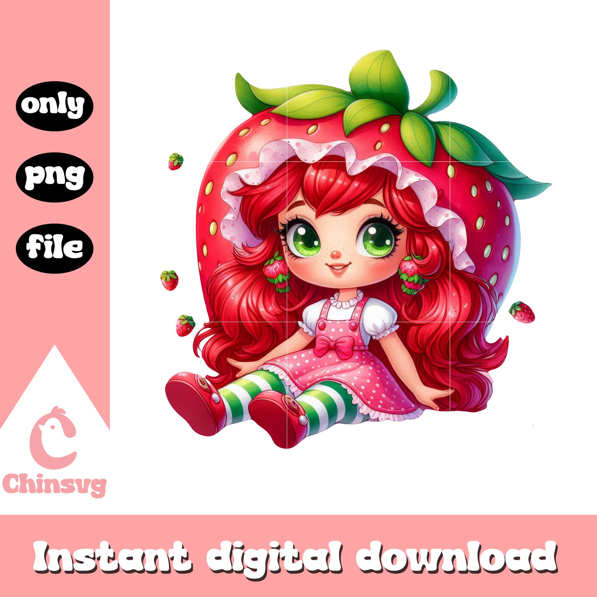 Cute strawberry doll design png, strawberry shortcake cloth doll png