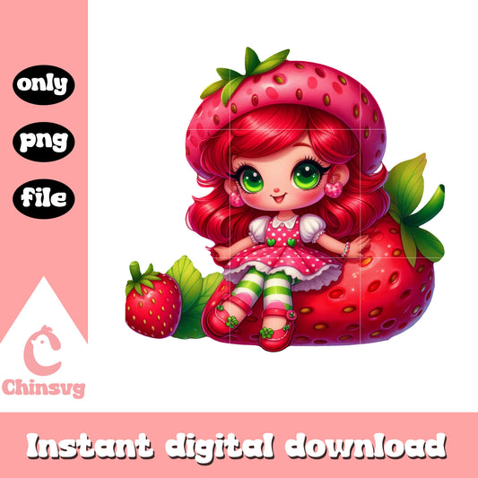 Cute strawberry doll png, strawberry shortcake dolls vintage png