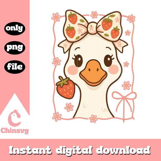 Cute strawberry goose face design png, cute goose​ png