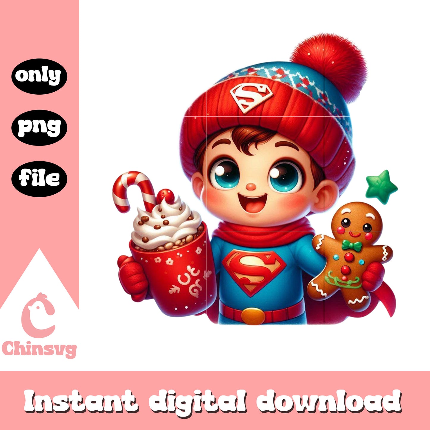 Cute superman and christmas dessert png, gingerbread png