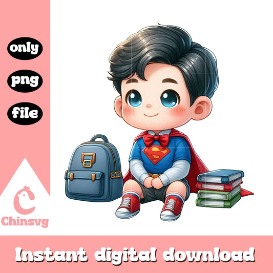 Cute superman is learning png, school power png, marvel png