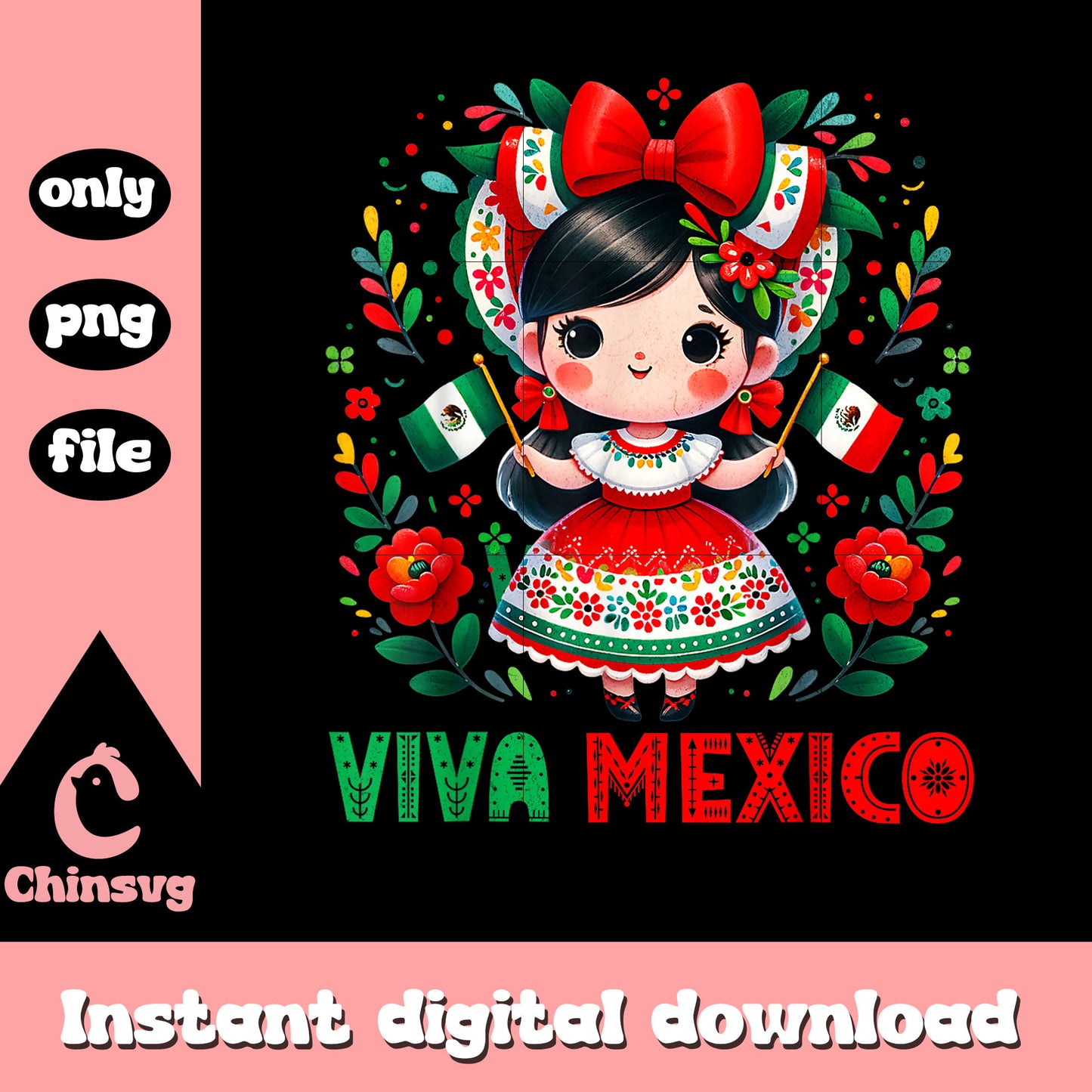 Cute viva mexico Girl design png, mexican flag​ png, viva mexico png