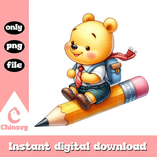 Cute winnie the pooh drive pencil design png, school bus cartoon png