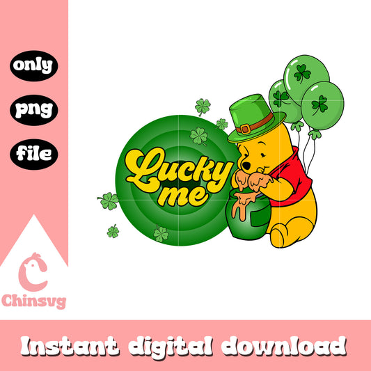 Cute winnie the pooh lucky me png, happy saint patricks day png