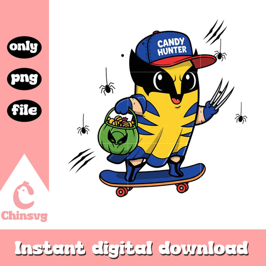 Cute wolverine candy skateboard halloween png, wolverine halloween png