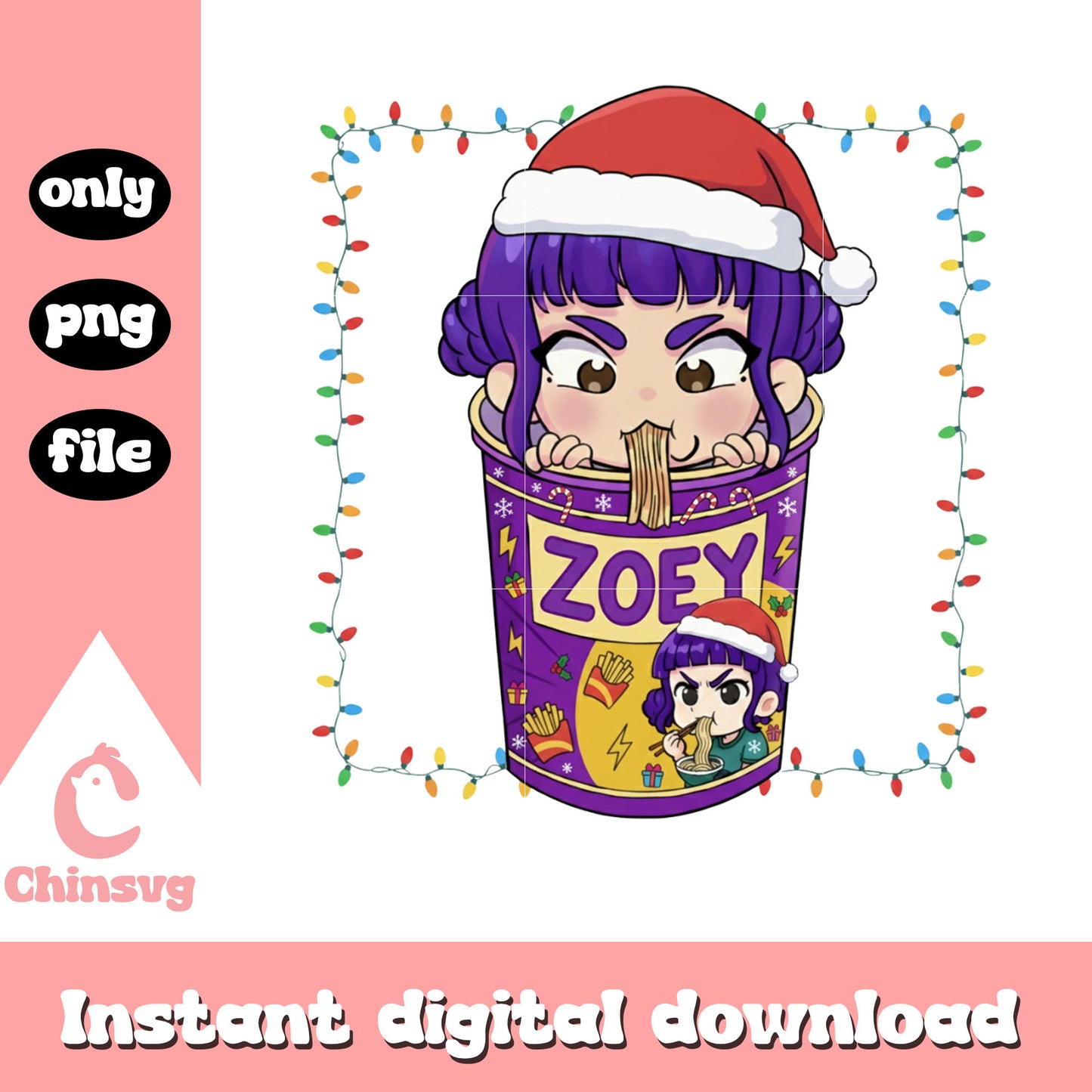 Cute zoey face kpop hunters ramyeon christmas png, zoey kpop png