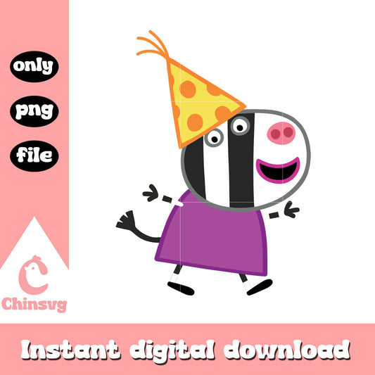Cute zoe zebra with birthday hat design png, zoe zebra cartoon png
