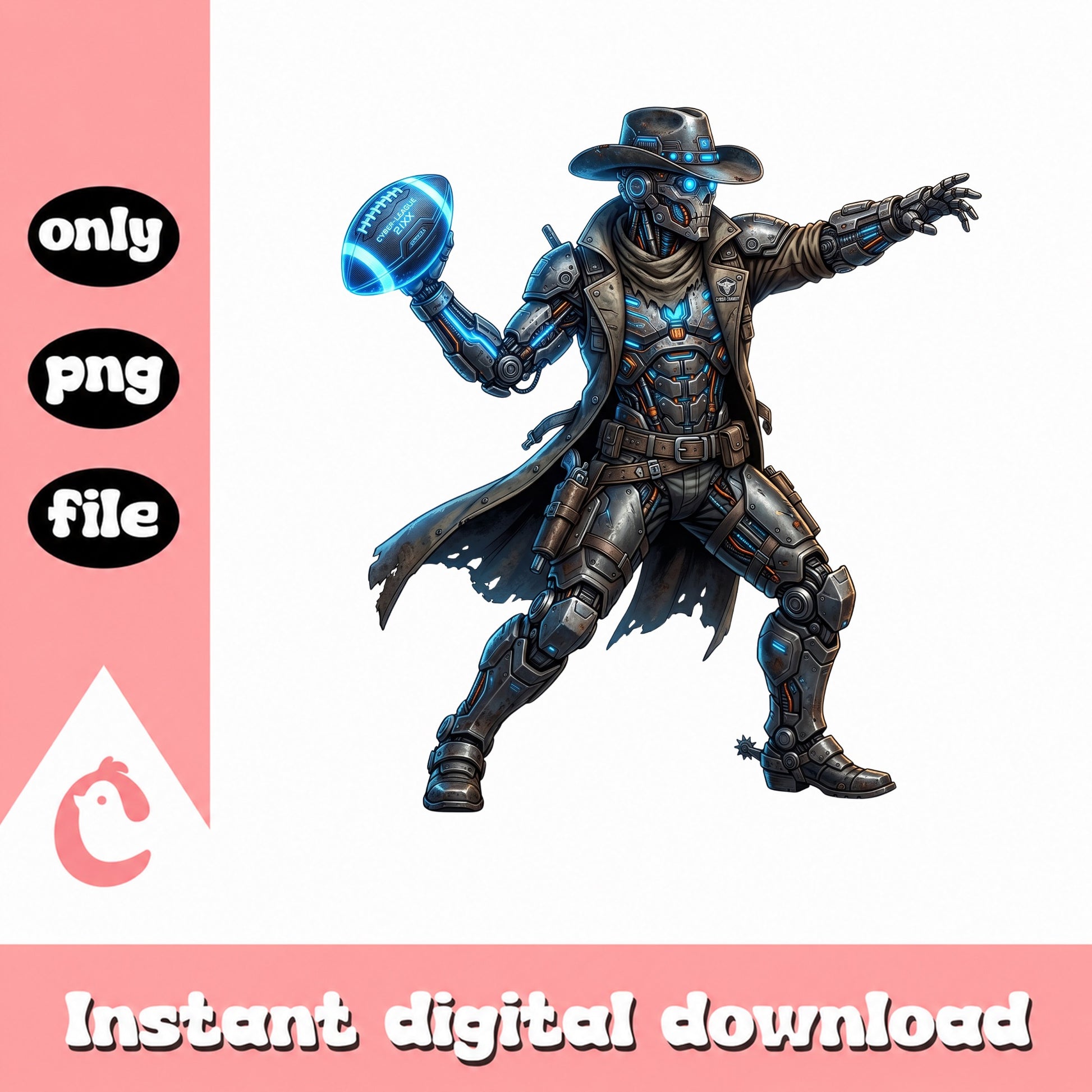 Cyber Cowboy Robot Football Player PNG, Futuristic Cowboy PNG, Sublimation PNG
