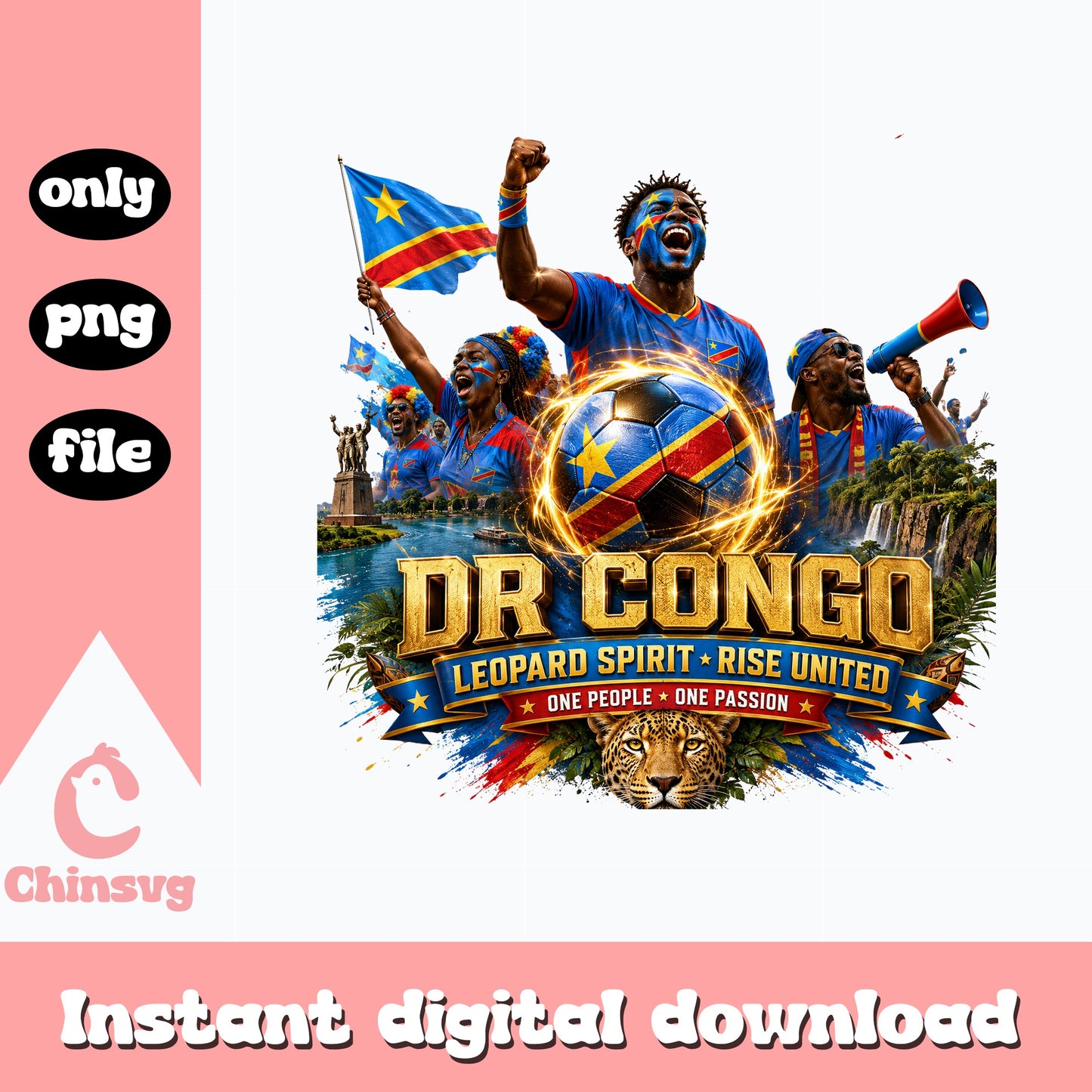 DR Congo Soccer Leopard Spirit Fan PNG, Football PNG, Congo Flag PNG