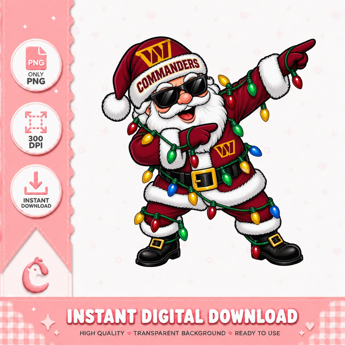 Dabbing Santa Commanders PNG, Christmas Lights, Football PNG
