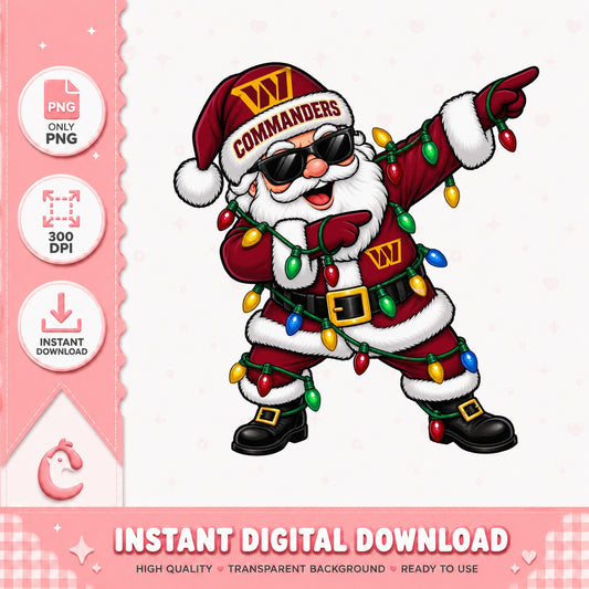 Dabbing Santa Commanders PNG, Christmas Lights, Football PNG