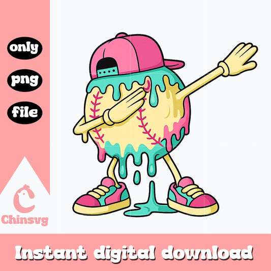 Dabbing baseball drip ice cream design png, game day png