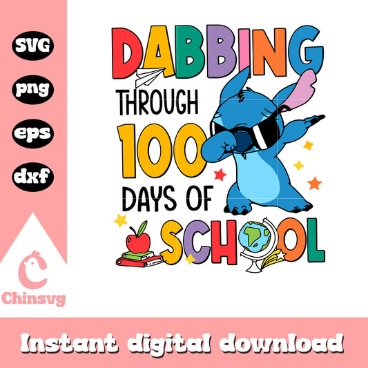 Dabbing through 100 days of school svg, stitch svg, school day svg
