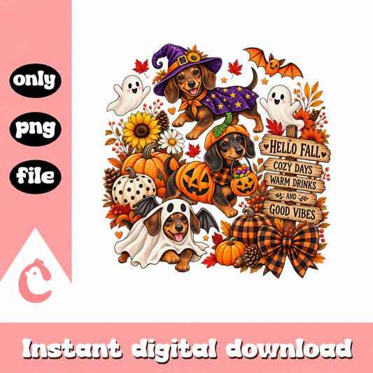 Dachshund Dog Fall Halloween PNG, Autumn Pumpkin Ghost, Dog Lover PNG