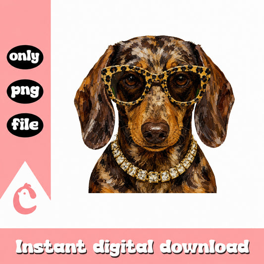 Dachshund With Leopard Glasses PNG, Dog Clipart, Instant Download PNG