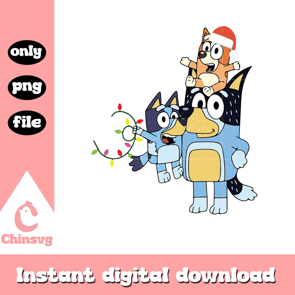 Dad and bluey an bingo christmas lights png, christmas bluey​ png