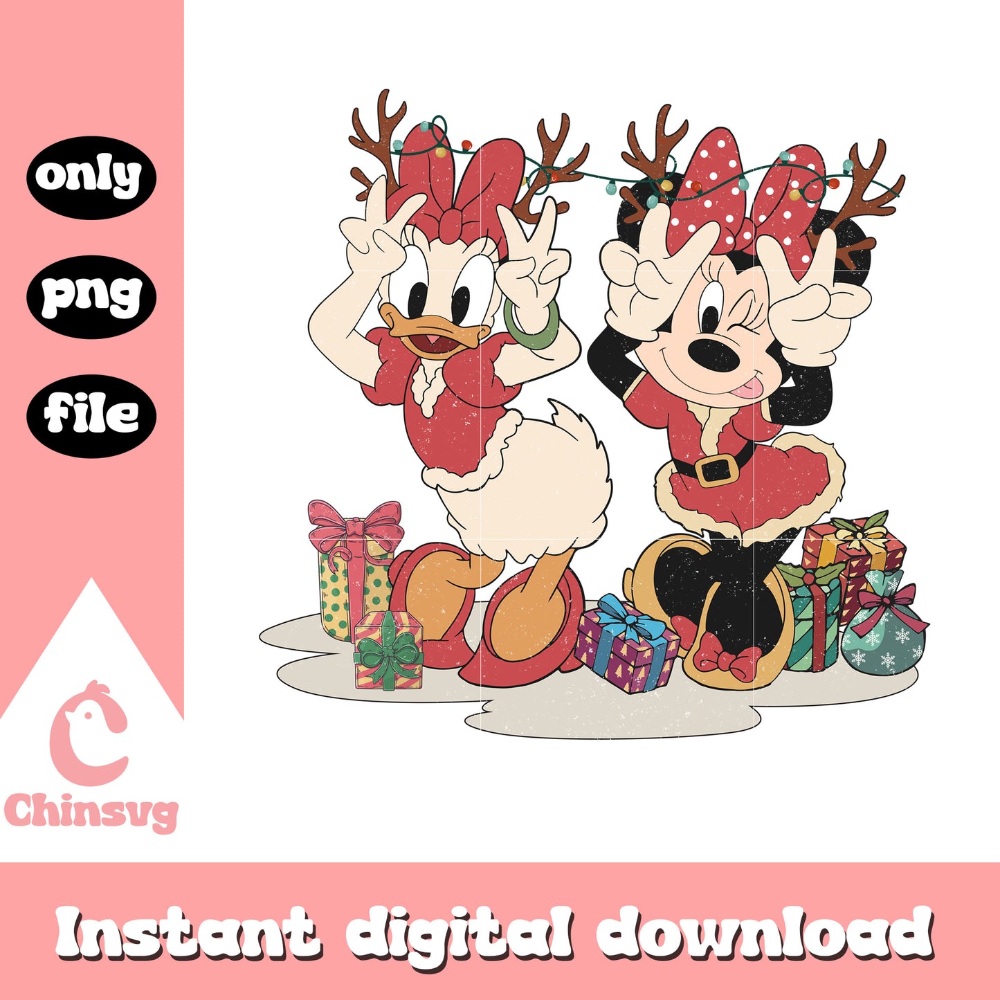 Daisy and minnie reindeer christmas  png, disney christmas shirt png