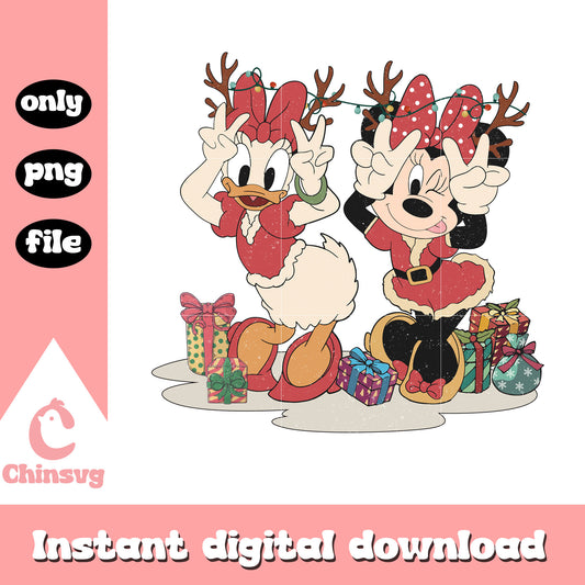 Daisy and minnie retro christmas png, minnie and daisy png