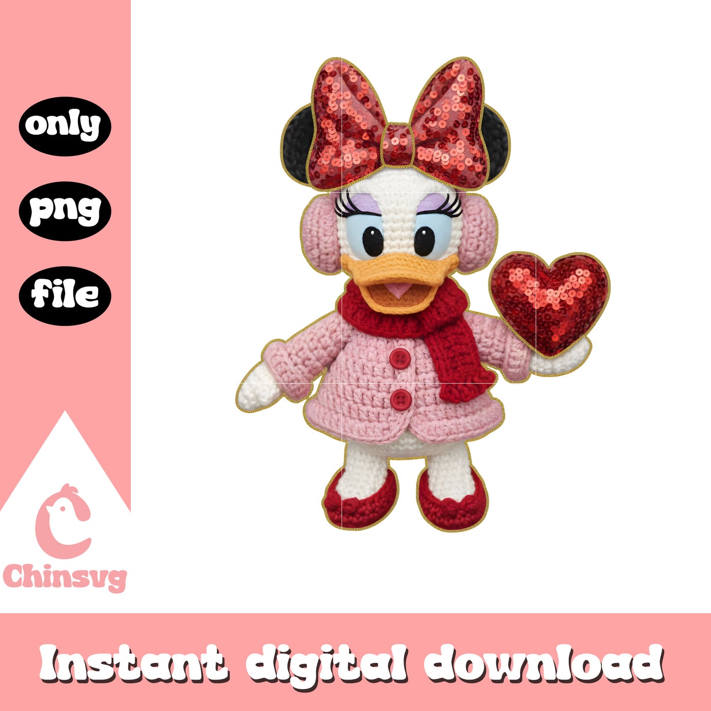 Daisy bow valentine crochet png, disney valentines​ png