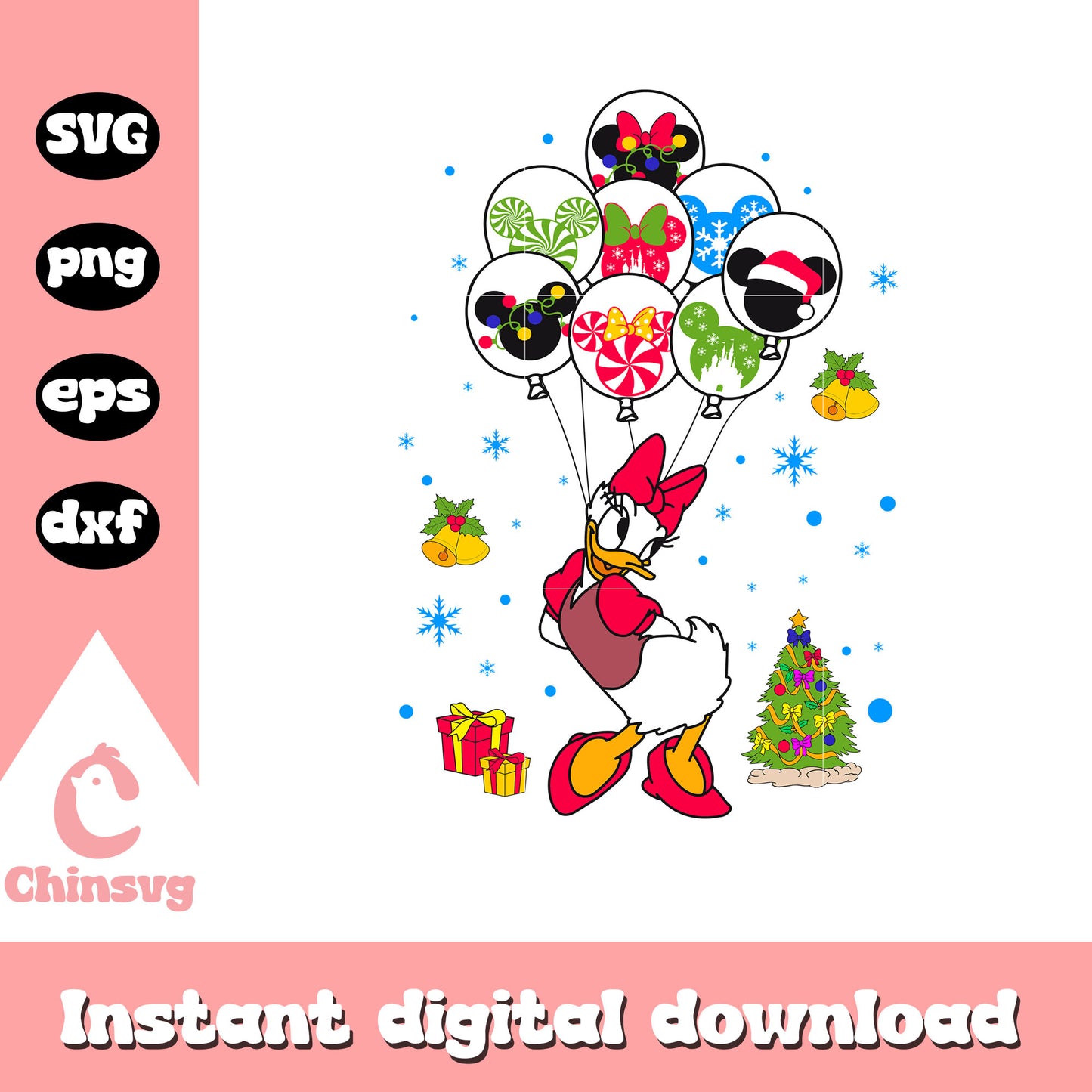 Daisy duck christmas balloon design svg, daisy characters svg