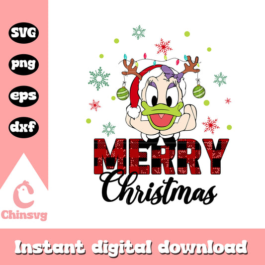 Daisy duck merry christmas buffalo plaid svg, daisy duck christmas clipart​ svg