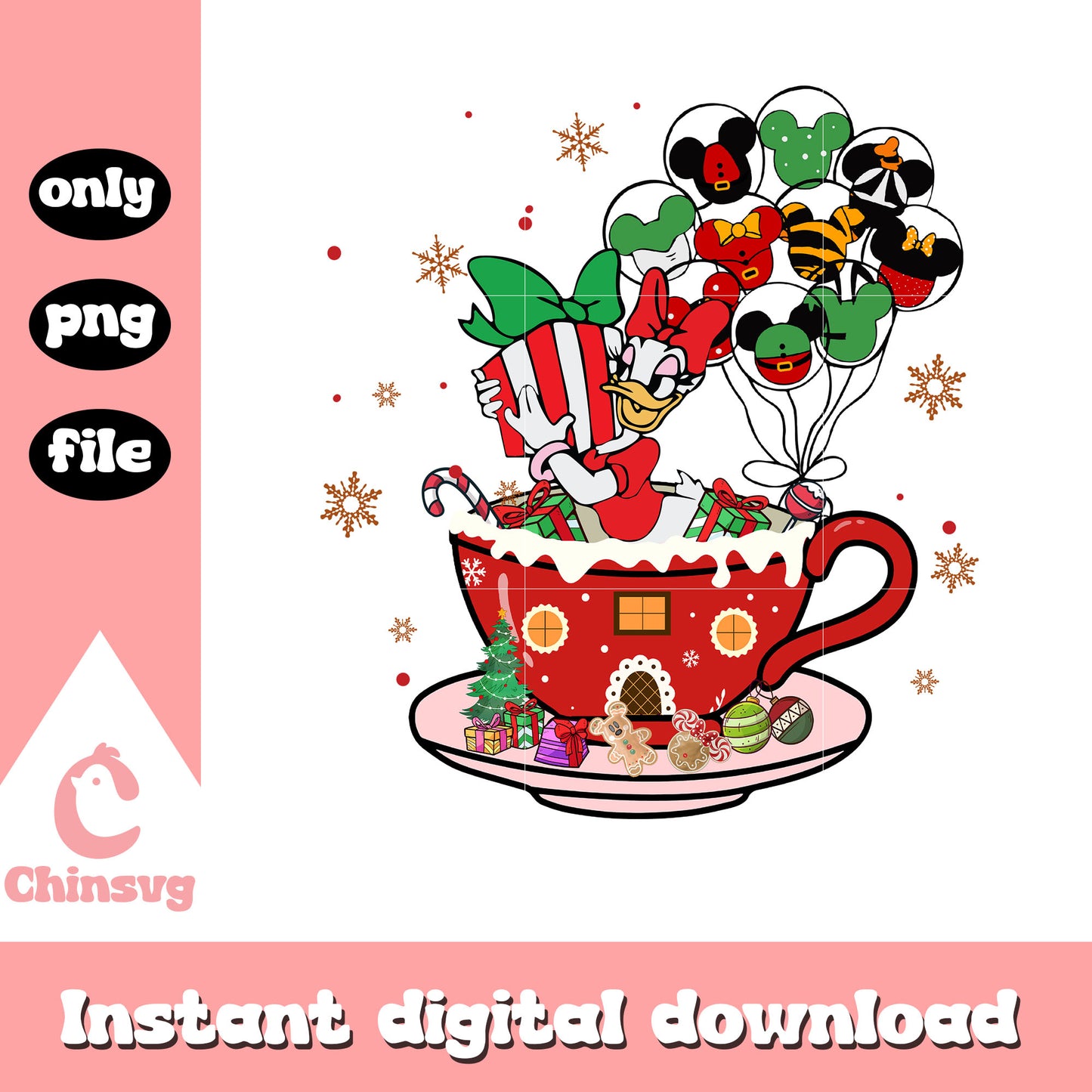 Daisy duck tea cup christmas decor png, disney at christmas png