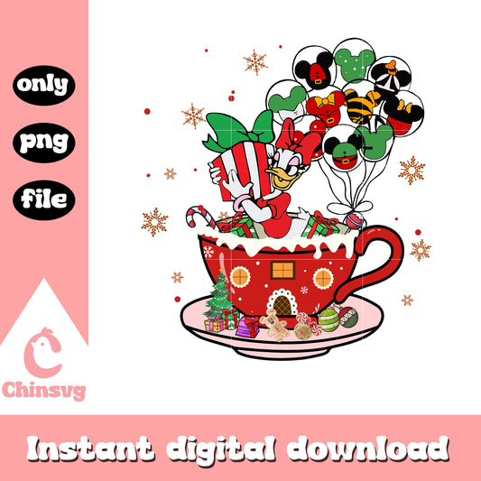 Daisy duck tea cup christmas decor png, disney at christmas png